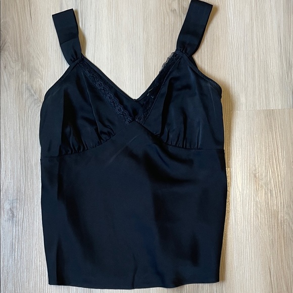 wild fable Tops - Wild Fable Black Satin Tank Top with Lace Trim and Back-Tie